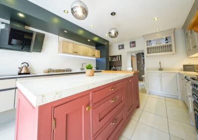 Inframe kichen island design pink colour by Mangan Woodcraft Trim Meath Ireland