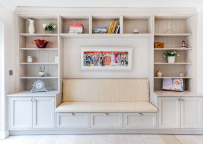 Modern kitchen dining area ideas bookshelves with seating and cabinets bespoke furniture design Mangan Woodcraft ()